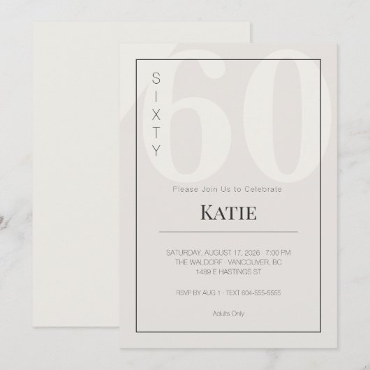 Minimalist 60th Milestone Birthday Celebration 招待状 (正面/裏面)