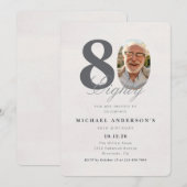 Minimalist 80th Year Birthday Invitation 招待状 (正面/裏面)