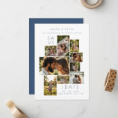 Minimalist 9 Photo Wedding Collage ダスティブルー TLW2 ノートカード (正面/裏面インサイチュ)