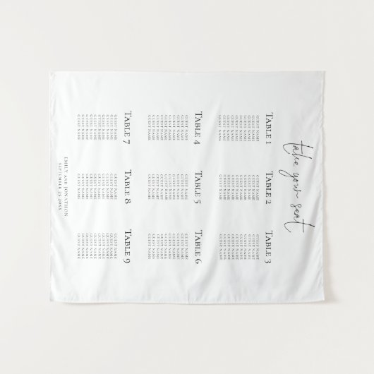 Minimalist 9 Table Wedding Seating Chart タペストリー (正面(横))