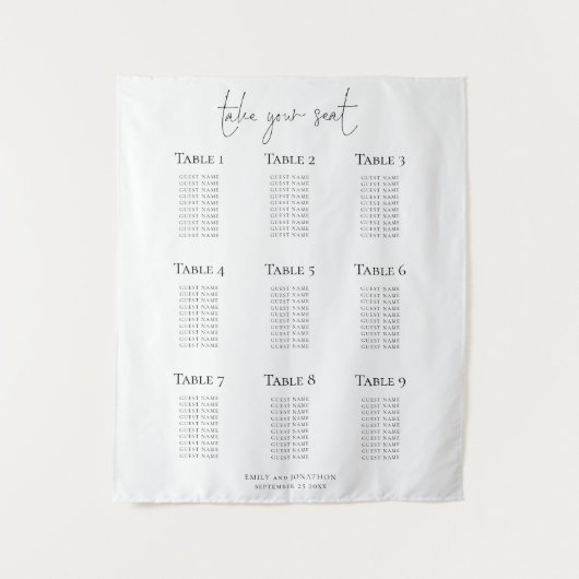 Minimalist 9 Table Wedding Seating Chart タペストリー (正面)
