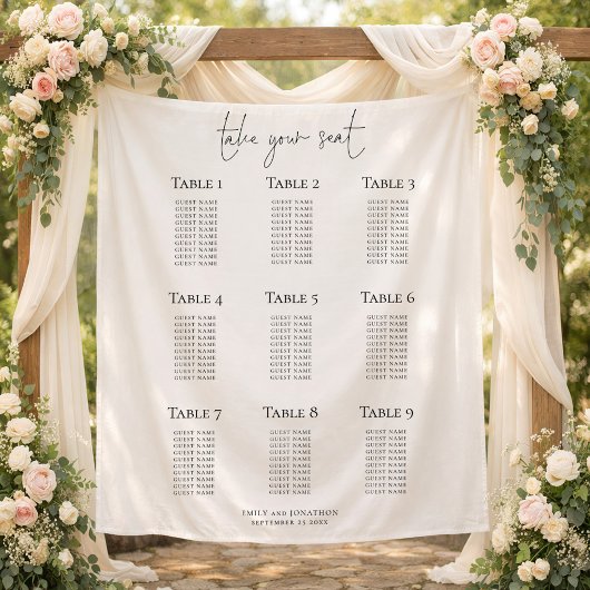 Minimalist 9 Table Wedding Seating Chart タペストリー