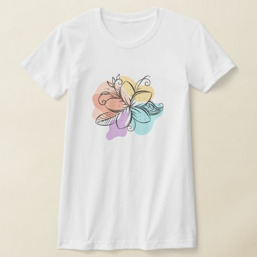Minimalist Abstract Floral Line Art T-Shirt Tシャツ (レイダウン)
