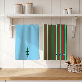 Minimalist Abstract Green Chic Christmas Tree キッチンタオル
