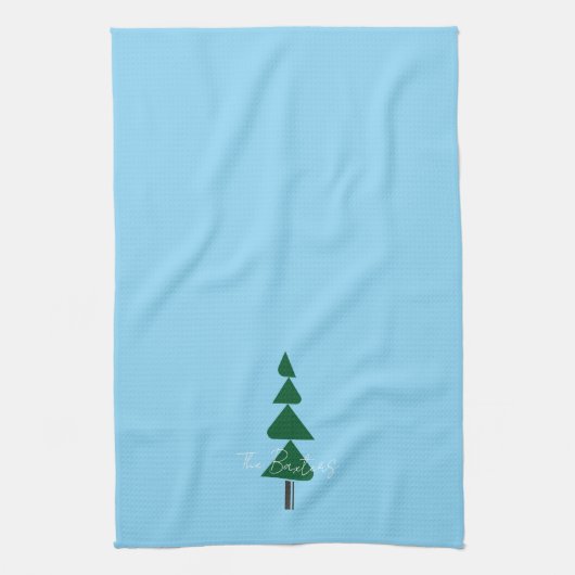 Minimalist Abstract Green Chic Christmas Tree キッチンタオル (縦)