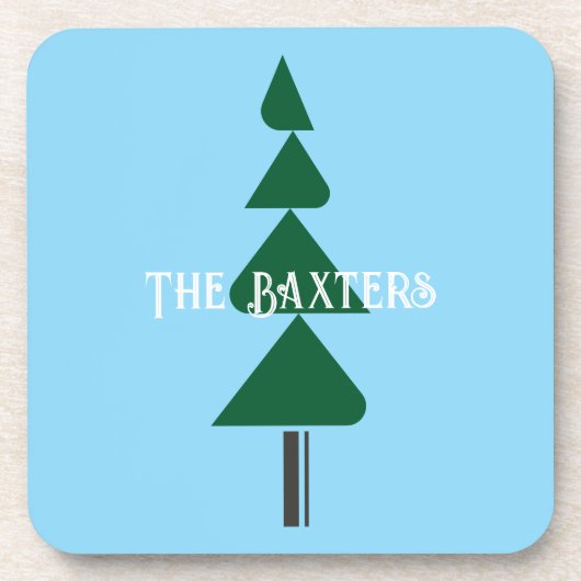 Minimalist Abstract Green Chic Christmas Tree コースター (正面)