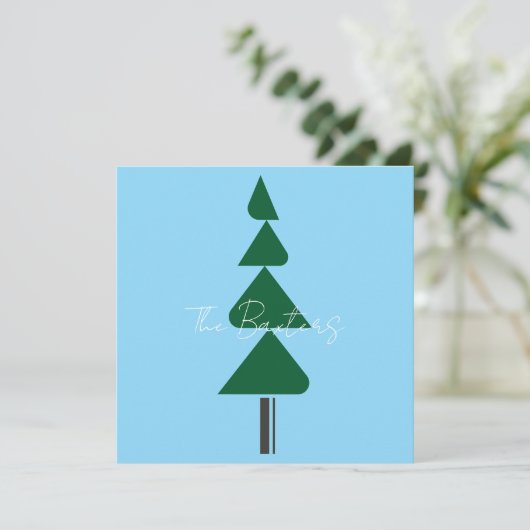 Minimalist Abstract Green Chic Christmas Tree サンキューカード (スタンド正面)
