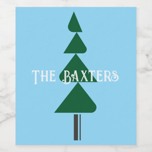 Minimalist Abstract Green Chic Christmas Tree ワインラベル (シングルラベル)