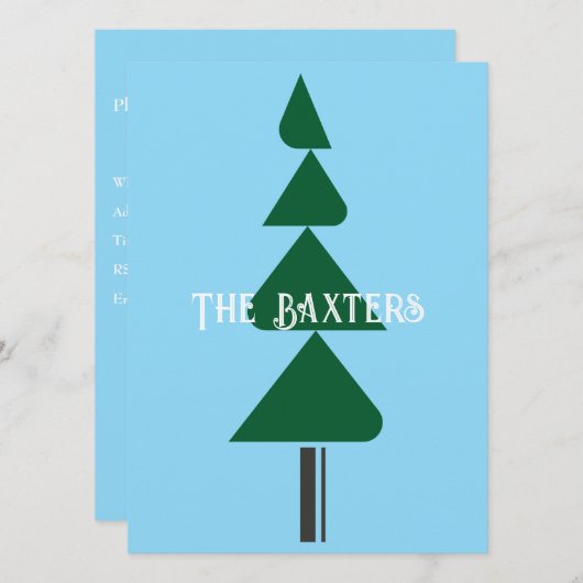 Minimalist Abstract Green Chic Christmas Tree 招待状 (正面/裏面)