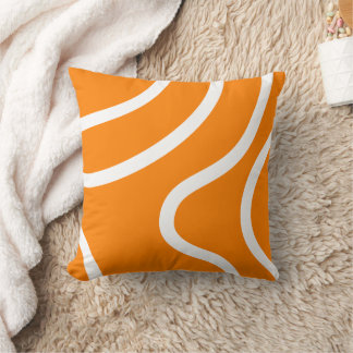Minimalist Abstract White Lines on Vibrant Orange クッション