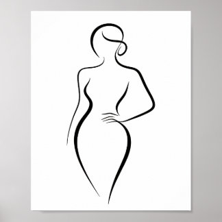 Minimalist Abstract Woman Body Line Art Silhouette ポスター