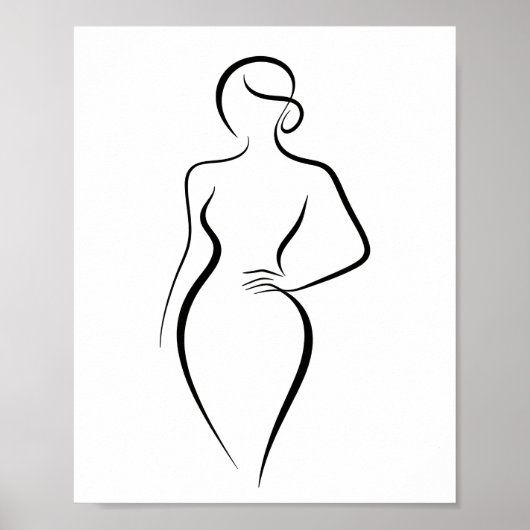 Minimalist Abstract Woman Body Line Art Silhouette ポスター (正面)