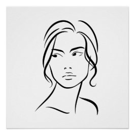 Minimalist Abstract Woman Face Line Art Drawing 4 ポスター