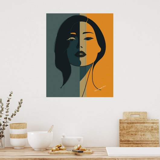 Minimalist Abstract Woman Face – Modern Boho Art ポスター (キッチン)