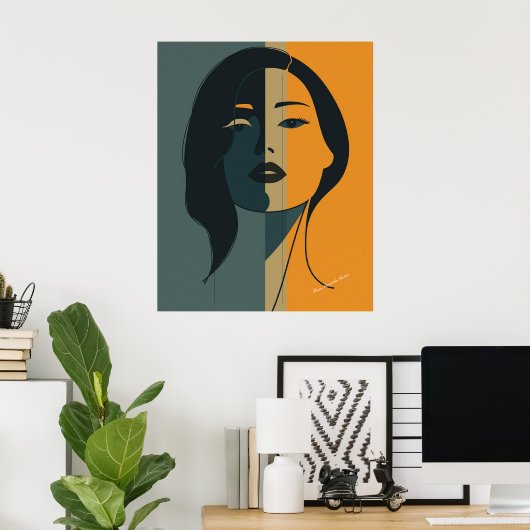 Minimalist Abstract Woman Face – Modern Boho Art ポスター (ホームオフィス)