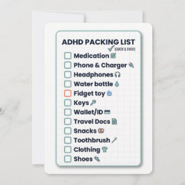Minimalist ADHD Packing List Travel Checklist Card シーズンカード