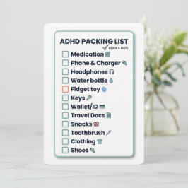 Minimalist ADHD Packing List Travel Checklist Card シーズンカード