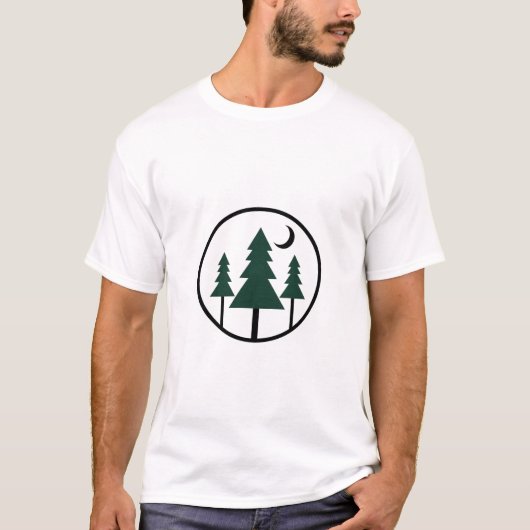Minimalist Adventure Forest Pine Trees Night Moon  Tシャツ (正面)