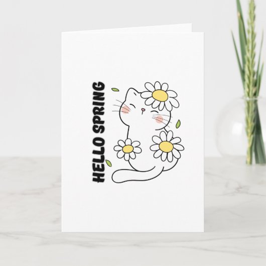 Minimalist Aesthetic Hello Spring Cat & Daisy  カード (正面)