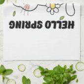 Minimalist Aesthetic Hello Spring Cat & Daisy  キッチンタオル (折り畳み)