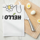 Minimalist Aesthetic Hello Spring Cat & Daisy  キッチンタオル (四つ折り)