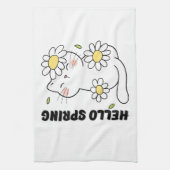 Minimalist Aesthetic Hello Spring Cat & Daisy  キッチンタオル (縦)