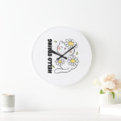 Minimalist Aesthetic Hello Spring Cat & Daisy  ラージ壁時計 (ホーム)