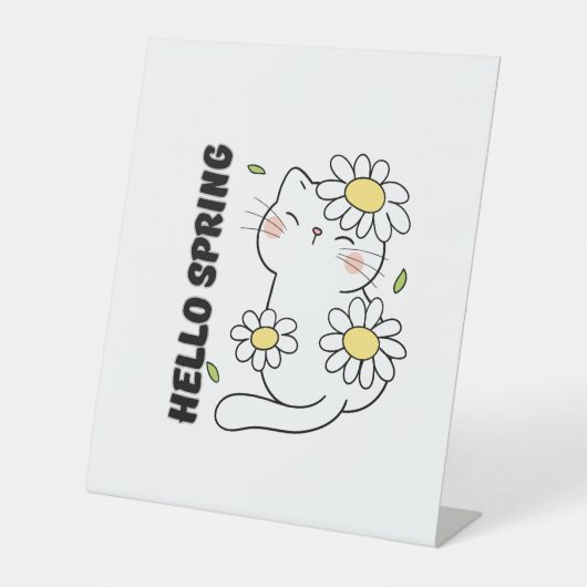 Minimalist Aesthetic Hello Spring Cat & Daisy  台座サイン (正面)