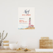 Minimalist Ahoy Boy Lighthouse Baby Shower Welcome ポスター (キッチン)