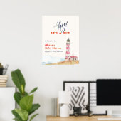 Minimalist Ahoy Boy Lighthouse Baby Shower Welcome ポスター (ホームオフィス)