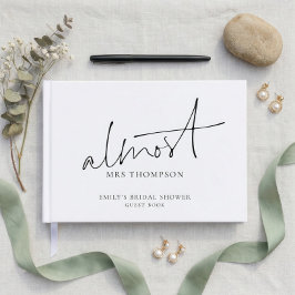 Minimalist Almost Mrs Script Bridal Shower ゲストブック