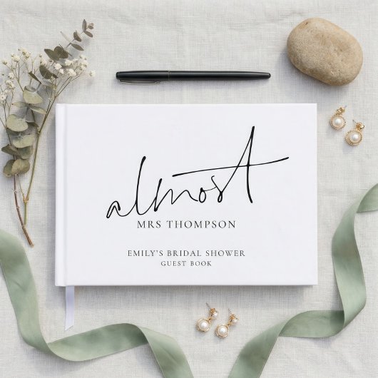 Minimalist Almost Mrs Script Bridal Shower ゲストブック