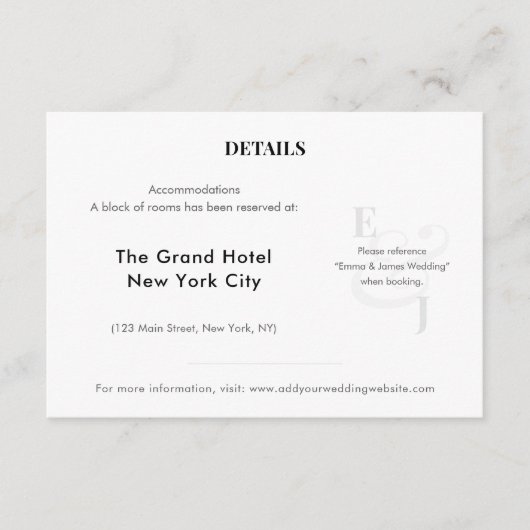 Minimalist Ampersand Wedding | Hotel | QR Code エンクロージャーカード (正面)
