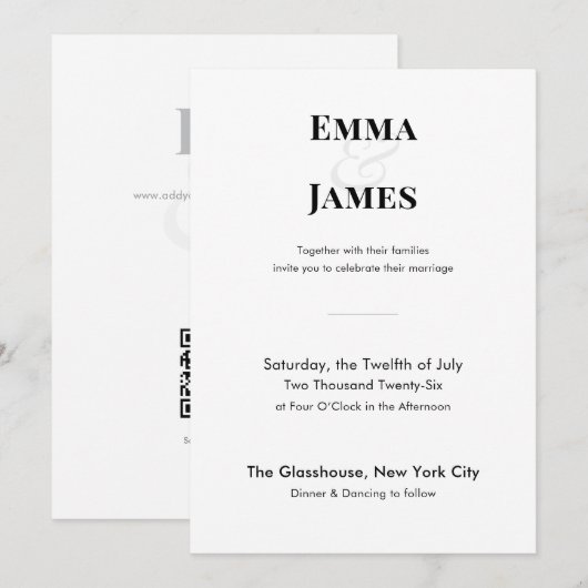 Minimalist Ampersand Wedding | Invitation QR Code 招待状 (正面/裏面)