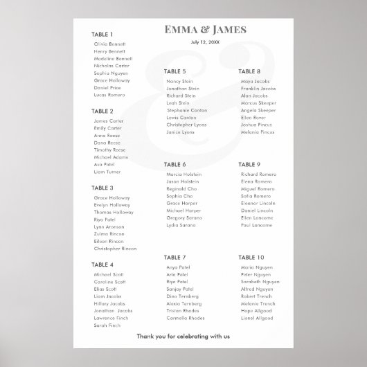 Minimalist Ampersand Wedding | Seating Chart | 10 ポスター (正面)