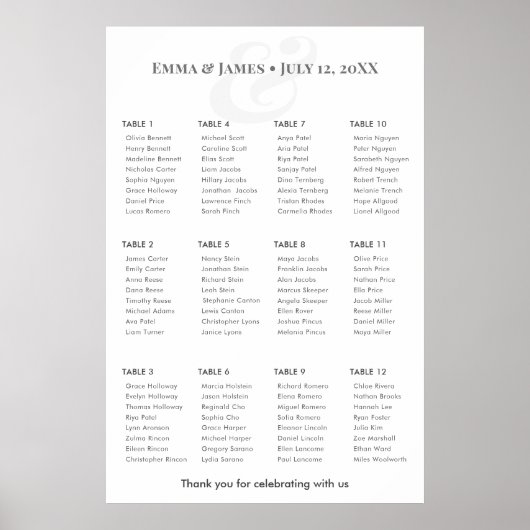Minimalist Ampersand Wedding | Seating Chart 12 ポスター (正面)