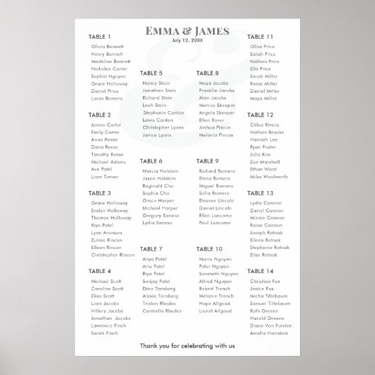 Minimalist Ampersand Wedding | Seating Chart 14 ポスター (正面)