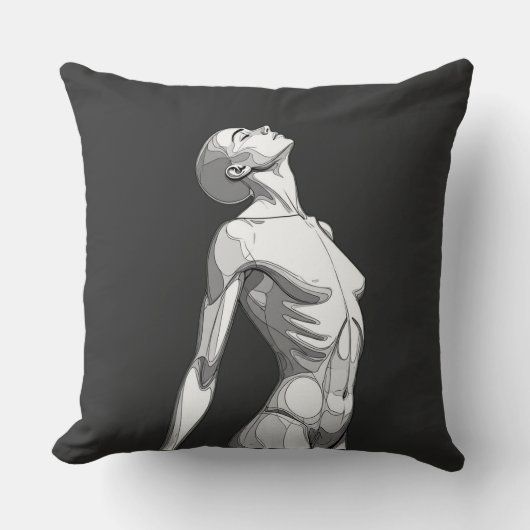 Minimalist Android Female - Modern Throw Pillow クッション (正面)