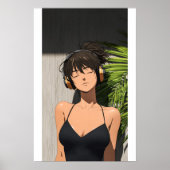 Minimalist Anime Girl Relaxing with Headphones ポスター (正面)