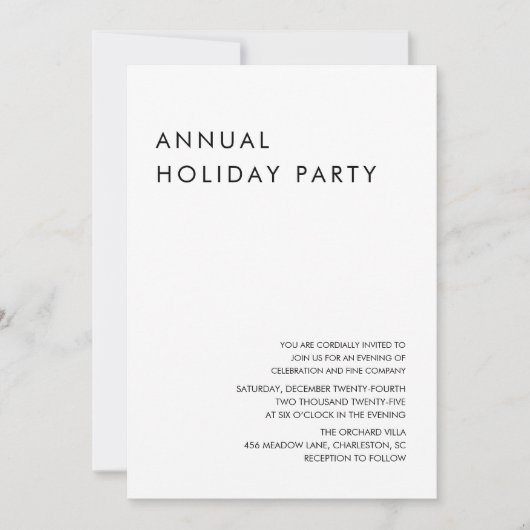 Minimalist Annual Holiday Party 招待状 (正面)