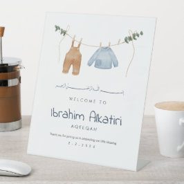 Minimalist Aqiqah Welcome Sign Baby Boy Blue Earth 台座サイン