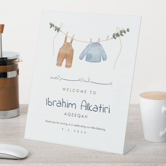 Minimalist Aqiqah Welcome Sign Baby Boy Blue Earth 台座サイン (インサイチュ)
