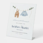 Minimalist Aqiqah Welcome Sign Baby Boy Blue Earth 台座サイン (正面)