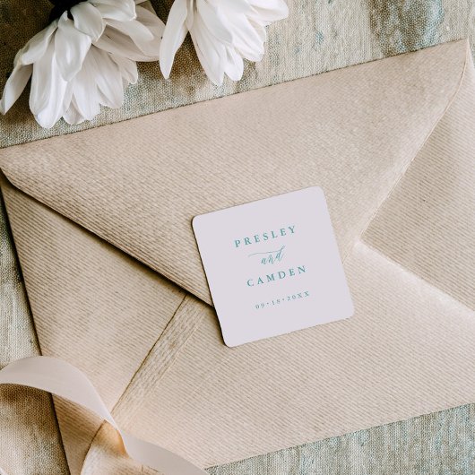 Minimalist Aqua Wedding Seals Modern Calligraphy スクエアシール