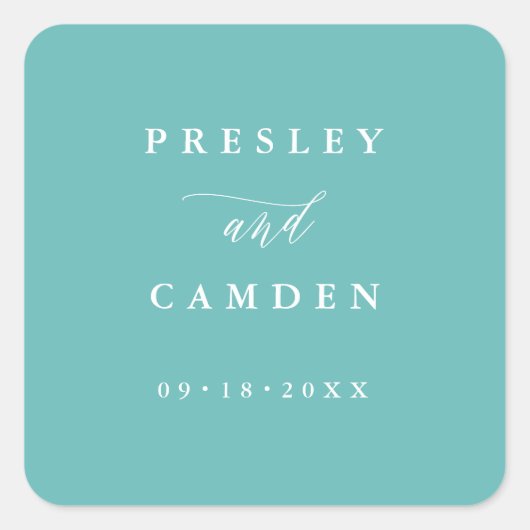 Minimalist Aqua Wedding Seals Modern Calligraphy スクエアシール (正面)