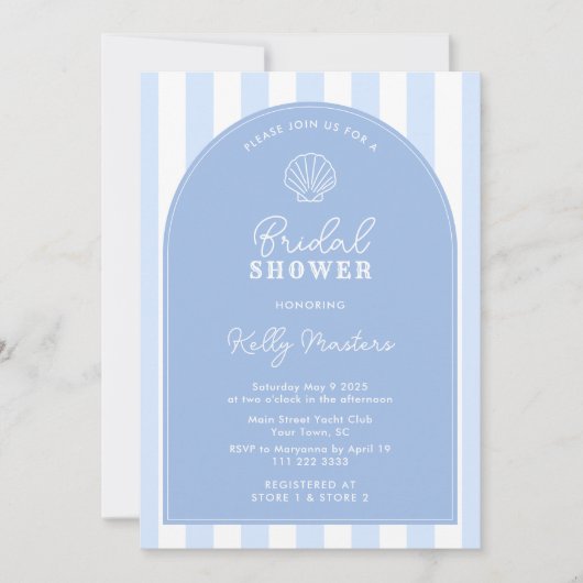 Minimalist Arch Blue & White Beachy Bridal Shower 招待状 (正面)