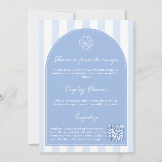 Minimalist Arch Blue & White Beachy Bridal Shower 招待状 (裏面)