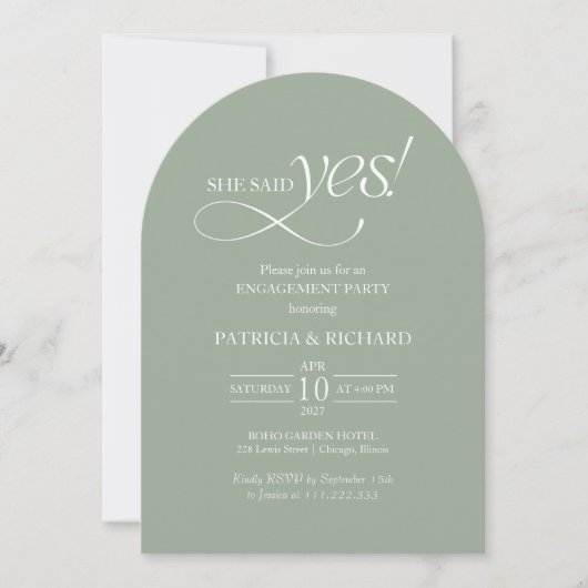 Minimalist Arch She Said Yes Engagement Party 招待状 (正面)