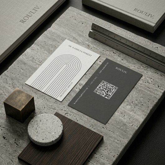 Minimalist Architectural Arch with QR Code 名刺