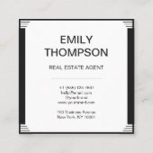 Minimalist Art Deco Black White Square Logo スクエア名刺 (裏面)